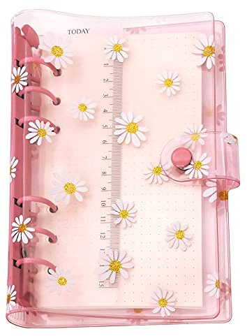 A6/A5 6 Löcher, bunter PVC-Einband, runder Ringordner mit Schnappverschluss, Loseblattordner, persönlicher Organizer (Pink Daisy, A6 mini set)