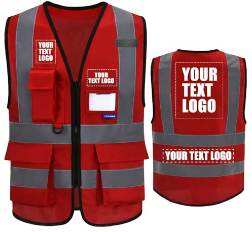 AYKRM 21 Farben Personalisierte bedruckbare Warnweste aufdruck mit Text oder mehrfarbigem Logo und Mehreren Taschen, Warnschutz Arbeitsweste Sicherheitsweste mit bedruckbare