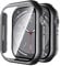 Uluck 2 Stück Hard Hülle mit Glas Displayschutz Kompatibel Apple Watch Series 9/8/7 45mm, Displayschutz Rundum Schutzhülle Ultradünnes Schutz Case, Schwarz