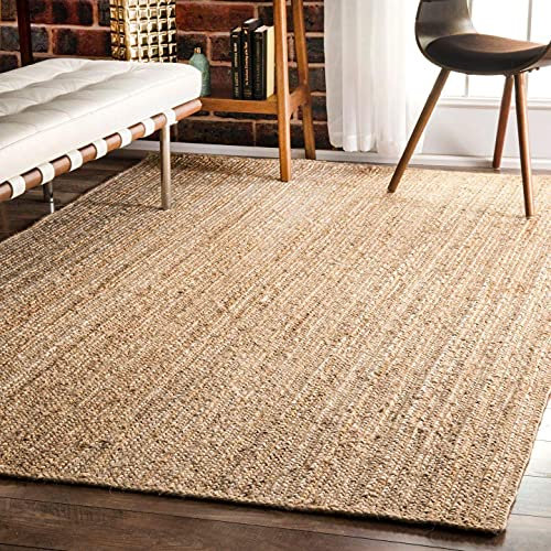 Handgeflochtener Teppich aus natürlicher Jute, handgefertigter quadratischer Teppich, rustikaler Teppich, indischer Teppich für Heimdekoration, 120 x 120 cm, Beige
