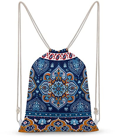 NIBABAEU Rucksack mit Kordelzug, Mandala-Muster, großes Fassungsvermögen, wasserabweisend, Leinen, Sport, Yoga, Turnbeutel für Jungen, Mädchen, Kinder, Damen, Herren, Teenager