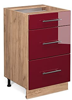 Vicco Küchenunterschrank Fame-Line, Bordeaux Hochglanz/Goldkraft Eiche, 50 cm ohne Arbeitsplatte