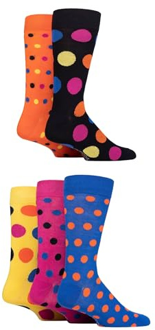 SockShop Men's Patterned Bright Colourful Natural Bamboo Socks Various Designs for Everyday Wear Size 7-11 Pack of 5 Polka Dot Multi Bright 7-11