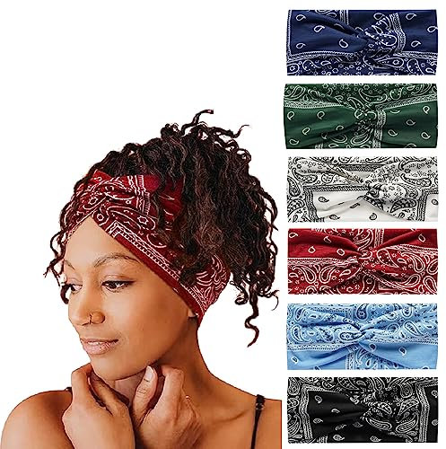 Frauen Stirnband Haarband Turban Blume Baumwolle Kopftücher Breite Weiche Damen Stirnband Boho Mode Bandanas Elastische Sport Laufen Yoga Kopf Wraps (P6ZBoho)