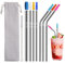 WK IEASON 7Pcs Edelstahl Strohhalme Set, 8,5 Eco-Friendly wiederverwendbare Strohhalme Lebensmittelqualität Metall Strohhalm mit 1 Reinigungsbürste und Silikon-Tipps für Smoothie Milchshake Cocktail