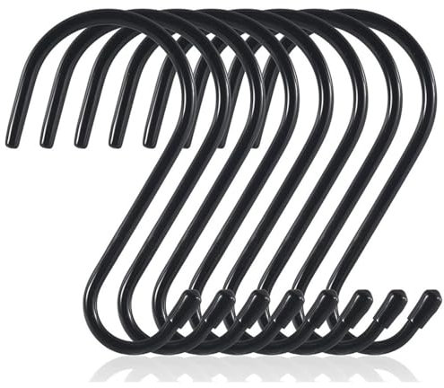 RVLZKCPG 8 Stück S Haken Groß 15CM Edelstahl Haken zum Einhängen Belastbar bis 30KG S-haken Schwarz Vinylbeschichtet Schwerlasthaken Metallhaken Anti-Rost Haken für Küche Badezimmer Schlafzimmer Büro