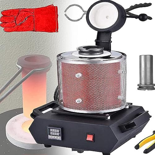 LINCYS Machine à Fusion électrique numérique, Four De Fusion d'or, Four Fusion Électrique avec Creuset en Graphite, Four Fusion Numérique Automatique 1150 ℃,Red-3KG