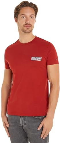 Tommy Hilfiger Herren T-Shirt Kurzarm Printed Badge Rundhalsausschnitt, Rot (Dark Magma), XXL