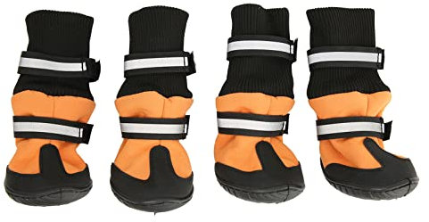 JOROBURO Hundestiefel, Weich, rutschfest, Reflektierend, Wasserdicht, Verstellbar, Haustier-Sportschuhe, Outdoor-Hundeschuhe, Hundepfotenschutz Zum Wandern, Spazierengehen, Laufen, Orange