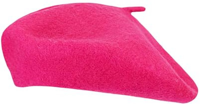 Gllutt Frauen Wolle Barett Hut Französisch Stil Einfarbig, Knallpink (Hot Pink), Einheitsgröße