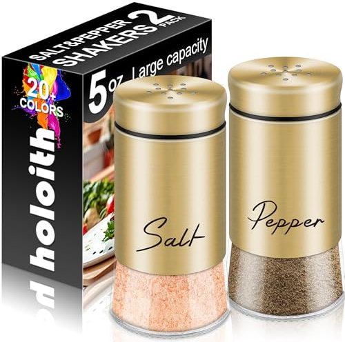 holoith Gold Salt and Pepper Shakers Set, 5 oz Modern Farmhouse Kitchen Decor and Accessories for Restaurant, Wedding, Housewarming Gifts Refillable Design (Gold), HOLOITH20231026