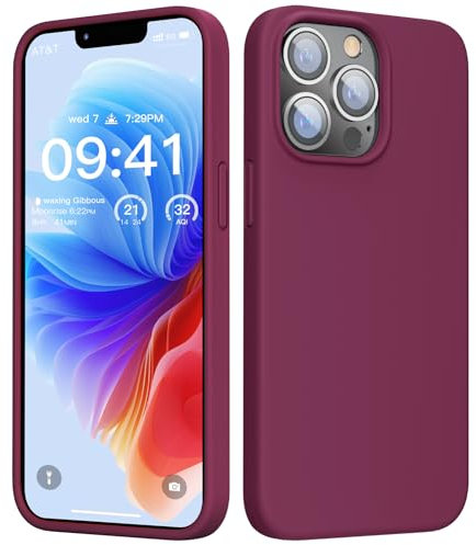GOODVISH Liquid Silicone Case Designed for iPhone 13 Pro Case, Shockproof Gel Rubber Phone Case with [Anti-Scratch] Soft Microfiber Lining 4 Layers Thickened Cover 6.1 inch, Wine Red