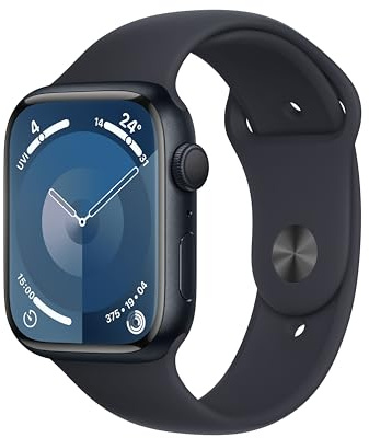 Apple Watch Series 9 (GPS, 45mm) Midnight Aluminum Case with Midnight Sport Band, M/L (Refurbished) (Renewed)