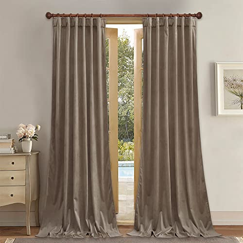 StangH Extra Wide Taupe Velvet Curtains Farmhouse Sliding Door Curtains for Bedroom, 62x90 inches Light Dimming Drapes Privacy Added for Nursery Soundproof Panels for Porch, 2 Panels