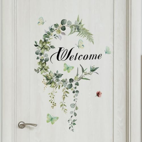 COVPAW Wandtattoo Aufkleber Tür Pflanzen Rebe Schmetterlingen Glasstür Deko Wandaufkleber Schlafzimmer Blumenranke Wandsticker Kinderzimmer Küche Büro Tür dekoration (Door green)