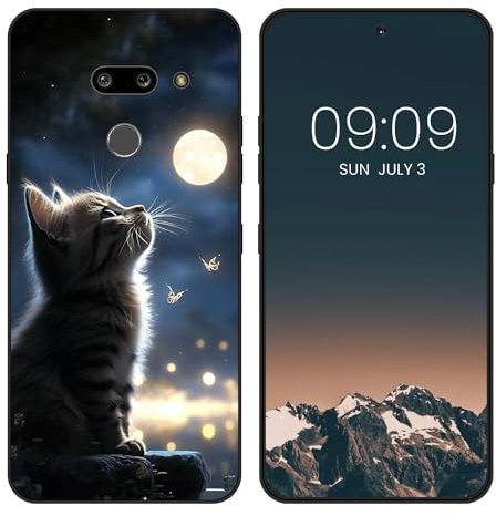 WUACYEAMING für LG G8/G8 ThinQ Hülle,Mode Schutzhülle Schwarz Handyhülle mit Aesthetic Muster Weich Silikon Dünn TPU Stoßfeste Kratzfest Schutzhülle Cover-Der Mond und die Katze