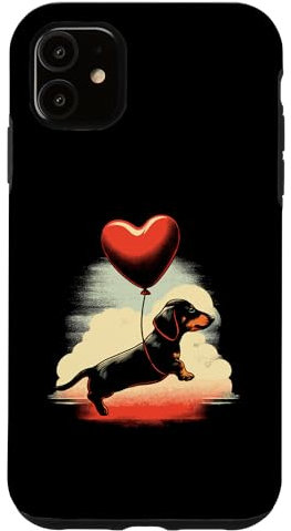 iPhone 11 Dachshund Red Heart Balloon - Vintage Sausage Dog Lover Case