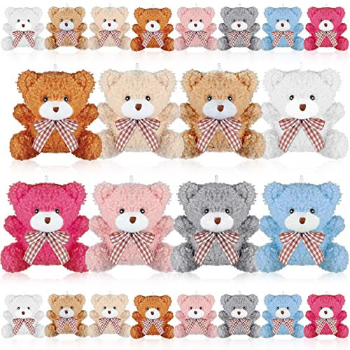 Harrycle 24 Paquets Mini Joeut Ours en Peluche Animaux en Peluche en Vrac Poupée Articulée Animaux 8 cm Porte-Clés Ours pour Ados Filles Adultes Anniversaire Graduation Mariage Décoration Cadeau DIY