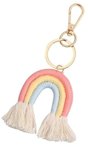 LiJuanWang Schlüsselanhänger,Regenbogen Schlüsselanhänger,Regenbogen Himmel Boho Eigenhändig Keychain,Quaste Tasche Charm,Regenbogen Quaste Schlüsselanhänger