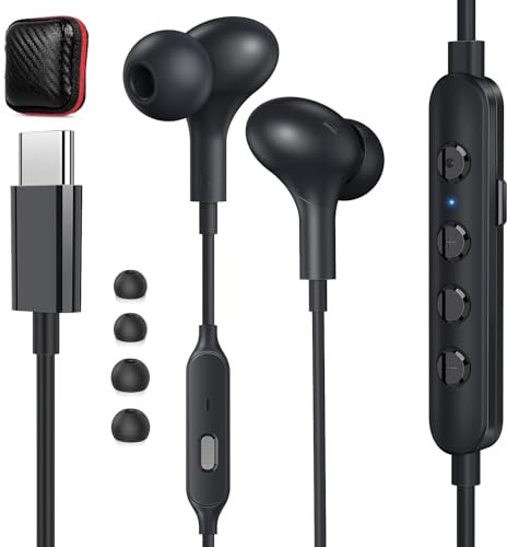 USB C Kopfhörer für Samsung A54 A56 Galaxy A35 A55 A34,In Ear Karaoke Headset USB C Anschluss mit ENC Mikrofon Kabel,Magnetisch Typ C Ohrhörer für iPhone 16 15 Pixel 9 8a 7 Livesendung,KTV,Konzerte