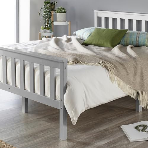 Aspire Beds Atlantic Solid Wood Grey Shaker Bed Frame with Grey Highlights (UK King (150 x 200 cm))