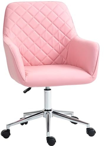 Vinsetto Office Desk Chair, Leather-Feel Fabric Computer Swivel Chair with Rolling Wheels and Adjustable Height for Home, Pink