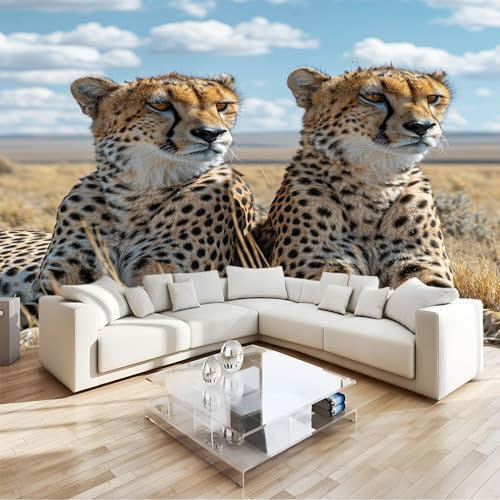 3D Papier Peint Animal GuéPard Savane Papier peint panoramique Brun- Pour Salon Chambre Chambre D'Enfant Décoration Murale Poster 400x280cm