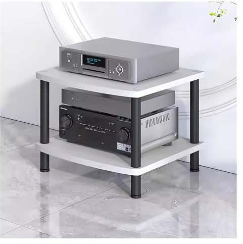 2/3/4-stufiges HiFi-Audio-Rack-Regal aus Metall und Holz, AV-Komponenten-Medienständer, Stereoschrank für Verstärker/Plattenspieler/Stereo-Receiver, Organizer für Audio-Video-Geräte (weiß, 2
