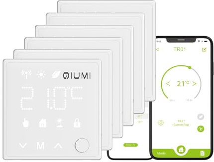 Qiumi Termostato inteligente WiFi, para calefacción por suelo radiante de agua y calefacción de calderas con control de aplicación, compatible con Amazon Alexa, Google Home, 6A
