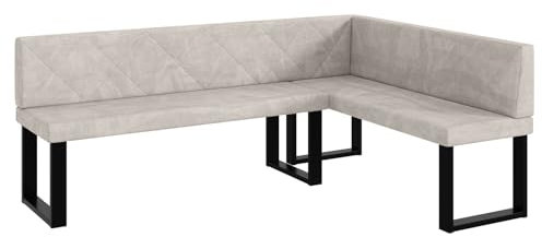 MEBLINI Eckbank für Esszimmer - Küchenbank - Essecke - Sitzecke Küche - ERIC - U-Beine 142x196x87cm Rechts - Beige Samt