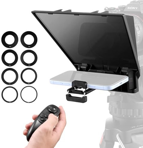 VEVOR Teleprompter, 22,35 cm Alu, Desktop-Prompter mit einstellbarem Spektroskop, Fernbedienung, für YouTube, Twitch, Zoom, unterstützt DSLR/Webcam/Smartphone, für Videoaufzeichnung/Live-Streaming
