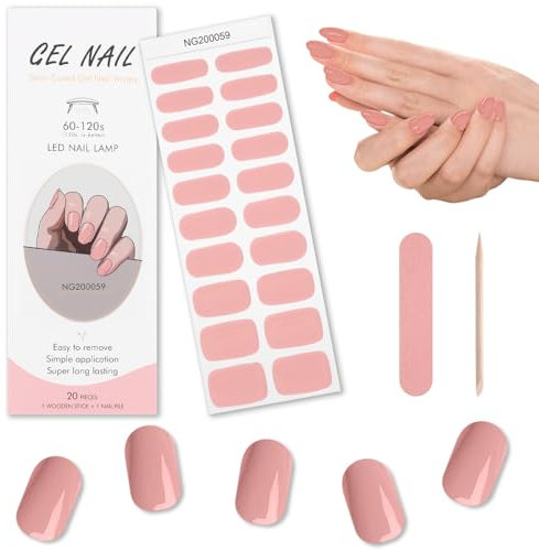 Nagelfolie Selbstklebend,Gel-Nagelfolie Full Wraps Nagelaufkleber 1 Blatt 20 Stk UV Gel Streifen mit Nagelfeile Alkohol Wattepads für DIY Nagelkunst Damen Mädchen Weihnachten Nageldekora(Hautfarbe)