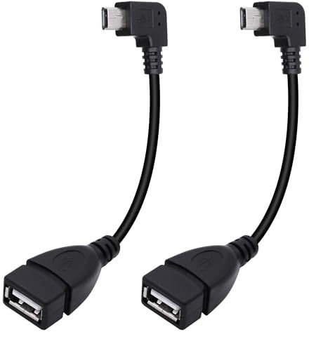 Xilaghy 90 Degree Mini USB to USB A OTG Adapter Cable 5.5in Right Angle Mini USB 5-Pin Type B Male to USB Type A Female Adapter Cord for Digital Cameras,Black,14cm(2 Pack,Right)