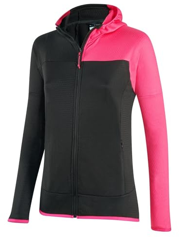Black Crevice Damen Second Layer mit Kapuze in black/pink I Größe 42 I Leichte Waffeljacke aus 100% Polyester I Atmungsaktiv & schnelltrocknend I Ideal für Outdoor-Aktivitäten