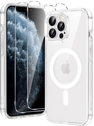 Xiltlly Magnétique Coque pour iPhone 11 Pro avec 2 Pièces Verre Trempés, Compatible avec MagSafe, Anti Rayures Antichoc TPU Bumper Housse Etui, Transparent