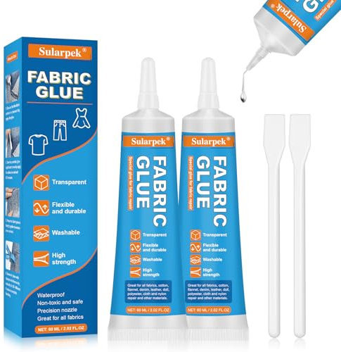 Sularpek 2 * 60 ML Pegamento para Tela, Adhesivo Textil Extra Fuerte y Permanente para Telas y Tejidos Todas Las Telas, Insignias, Reparación de Muñecas