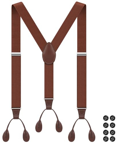 Mens Braces for Trousers 1.4 Wide Y Shape Suspenders Men Leather Button End Elastic Adjustable Camel Braces for Wedding Business Party