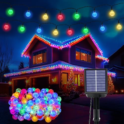 Lichterkette Außen Solar Wetterfest, 100 LED 3M +15M 8 Modi IP65 Solarlichterkette Bunt Kristall Kugeln Außen/Innen Lichter Beleuchtung für Balkon Terrassen Garten Bäume Weihnachten Partys Fenster