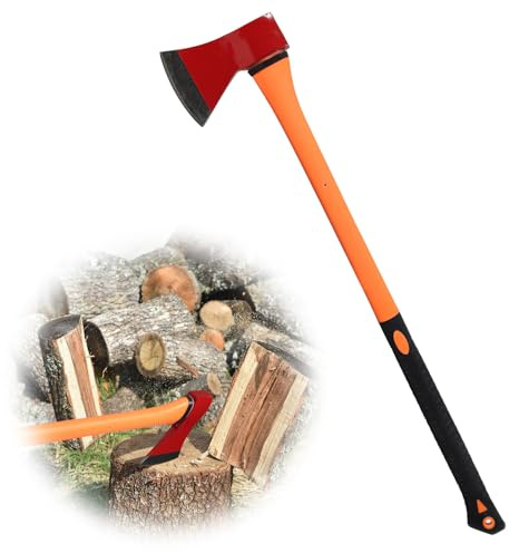 Chopping Axe: 33.5” Hatchet Axe with Shock Absorbing Fiberglass Handle 4.5lbs Felling Axes for Splitting Log Cutting Firewood GardeningTool