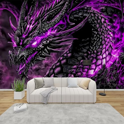 PaxGloz Fototapete Schwarzer Drache Tapete Gaming Zimmer Fantasy Tapeten Vliestapete Modern Wandtapete Wohnzimmer Schlafzimmer Kinderzimmer Wanddeko Motivtapeten 300 x 210 cm (B x H)