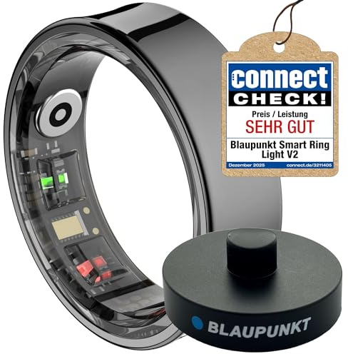 BLAUPUNKT Smart Ring V2 | kein ABO | höchster Datenschutz | Keine Cloudanmeldung | Schritte, Schlaf, Puls, Blutsauerstoff SpO2, Kalorien, HRV, Sport | IP68 | Android und iOS App | Schwarz | Größe 9