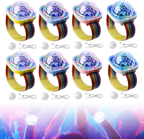 8 x Discokugel Armband Partylicht – Musikgesteuertes Discolicht LED Mini Partylicht mit USB Akku & Saugnapf, Partybeleuchtung für Kinder Auto DJ Party Bühnenlicht Weihnachten