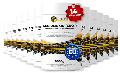 MRM CHEMICALS - Ceriumoxid (Ceroxid, CeO₂) Glaspolitur – 14 x 1000 g Polierpulver – Kratzerentferner für Glas, Scheinwerfer, Windschutzscheibe, Spiegel & Acrylglas – Profi Poliermittel