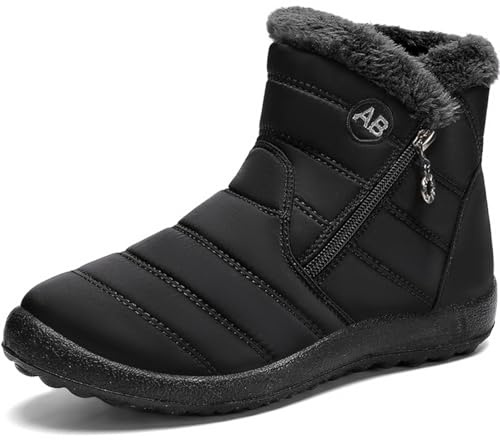 FUJEAK Winter Snow Boots for Mens Fur Lined Warm Ankle Slip On Anti-Slip Casual Boots Waterproof Outdoor Boots Comfortable Lightweight Shoes Black UK Size 10