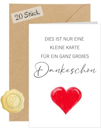 20 Stück Dankeschön Karte Danke Karten (Klappkarte) mit 20 Umschlag und 25 Gold Aufkleber Dankeskarten für Kollegen Lehrern Familie Freunde (Gefaltete Größe 14.5cm x 10cm)