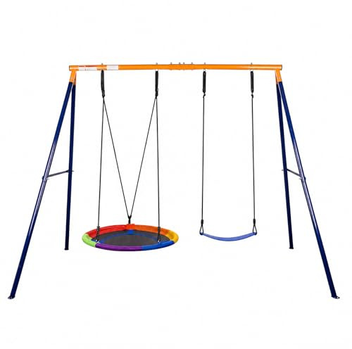 hotsizz Balancoire Extérieure balançoire Enfant 2 en 1, avec Une balancoire à nacelle et Une balançoire Classique, capacité maximale de Charge de 180 kg Dimensions : 207 x 179x 147cm