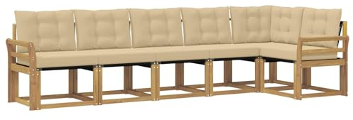vidaXL Outdoor-Sofagarnitur mit Kissen 6 pcs Weiß und Beige, Gartenlounge, Moderne Sofas für draußen, strapazierfähige Sitzgruppe für Terrasse, Perfekter Komfort