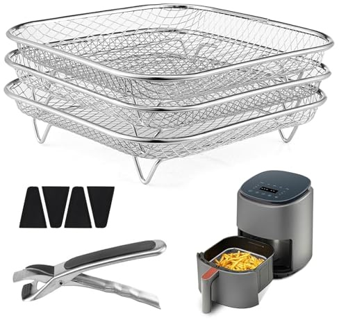 LIUYIDM Rejilla Freidora Aire 8 Piezas Rejilla air Fryer 20,5 x 20,5 x 4,5 cm Cesta Air Fryer Con clips/esquinas de Silicona, Adecuado Para Freidora de Aire, Horno, Vaporera, Deshidratador, Etc.