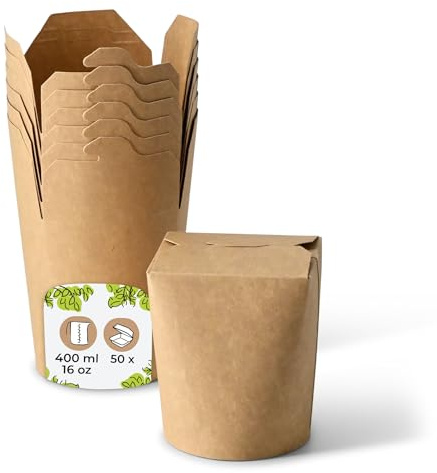 BIOZOYG Nudelbox 50 Stück 400 ml, braun - Asiaboxen aus Karton - Take away boxen mit Innenbeschichtung aus PE - Verpackung to go, Asia snacks, Einwegbehälter, Döner Zubehör