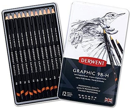 Derwent. Lithografischer Bleistift. Blechdosen 12-teiliges Set. Weich.